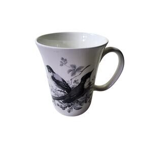 GRACIE BONE CHINA Pasadena Blackbirds Tall White Black Tall Tea Coffee Mug